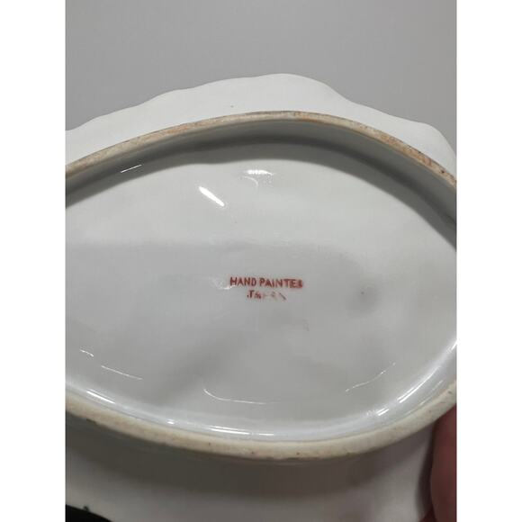 Vintage Hand Painted Leaf Style Trinket Dish Made in Japan Gold Turquoise - Picture 4 of 6